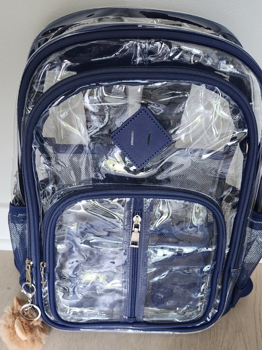 New: Clear Backpack with Navy Blue Trim - Fits 15" Laptop - Picture 2 of 10